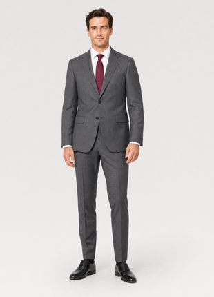 Hugo Boss Mens Charcoal Textured Notch Lapel Slim Fit 2-Button Wool Suit - 38R