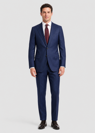 Sartoria Mazara Navy Blue Tonal Plaid Classic Fit Notch Lapel Wool Silk 2-Button Suit
