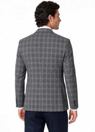 Alfani Gray Plaid Notch Lapel Slim Fit Stretch Blazer