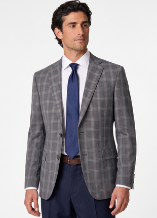 Alfani Gray Plaid Notch Lapel Slim Fit Stretch Blazer