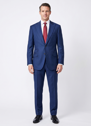 Sartoria Mazara Mens Navy Classic Fit Peak Lapel Wool 2-Button Suit