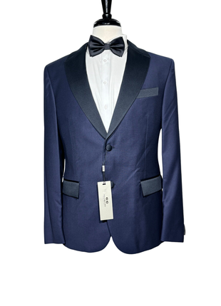 Corneliani CC Collection Navy Micro Check Satin Lapel Slim Fit 3-Piece Wool Tuxedo 42R