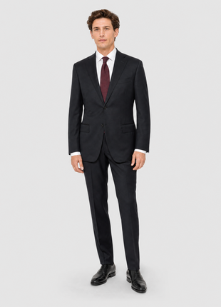Corneliani Mens Solid Black Fully-Canvassed Notch Lapels Classic Fit 2 Button Wool Suit - 40R
