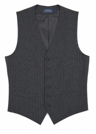 Polo Ralph Lauren Mens Charcoal Pinstriped Notch Lapel Custom Fit 3-Piece Wool Suit - 38L