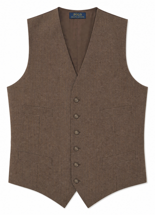 Polo Ralph Lauren Mens Brown Textured Notch Lapel Custom Fit 3-Piece Wool Suit - 40L