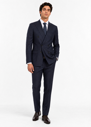 Tovaglia Mens Solid Navy Slim Fit Double Breasted Wool Cashmere Blend Suit