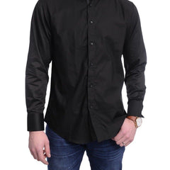 Bespoke Trim Fit Solid Black Spread Collar Cotton Casual Dress Shirt - The Suit Depot