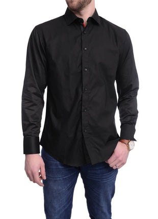 Bespoke Trim Fit Solid Black Spread Collar Cotton Casual Dress Shirt - The Suit Depot