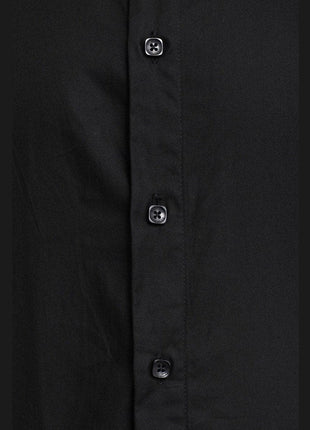 Bespoke Trim Fit Solid Black Spread Collar Cotton Casual Dress Shirt - The Suit Depot