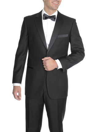 Raphael Solid Black Two Button Tuxedo Tux Suit With Satin Pipe On Pants - The Suit Depot