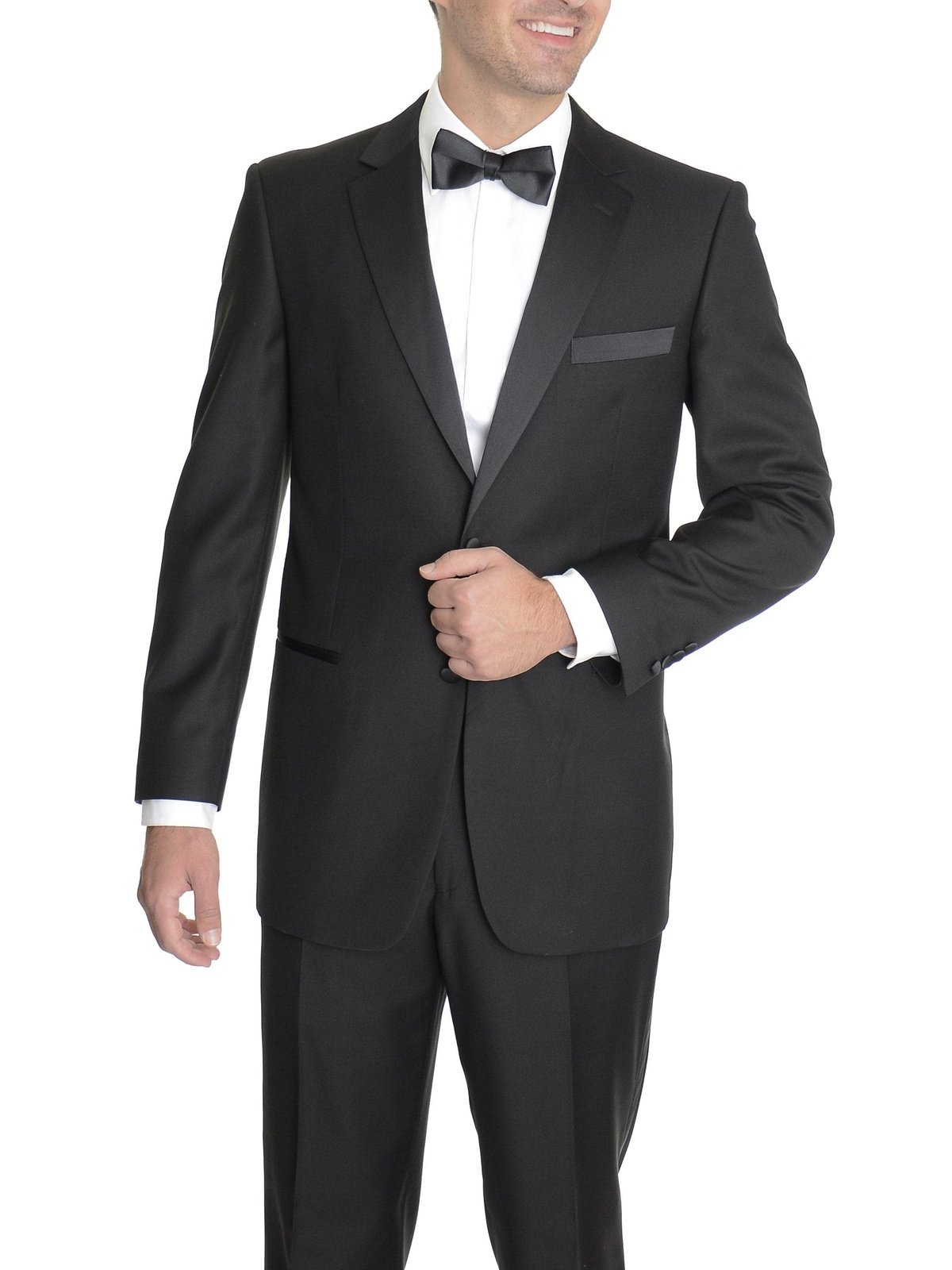 Raphael Solid Black Two Button Tuxedo Tux Suit With Satin Pipe On Pants - The Suit Depot