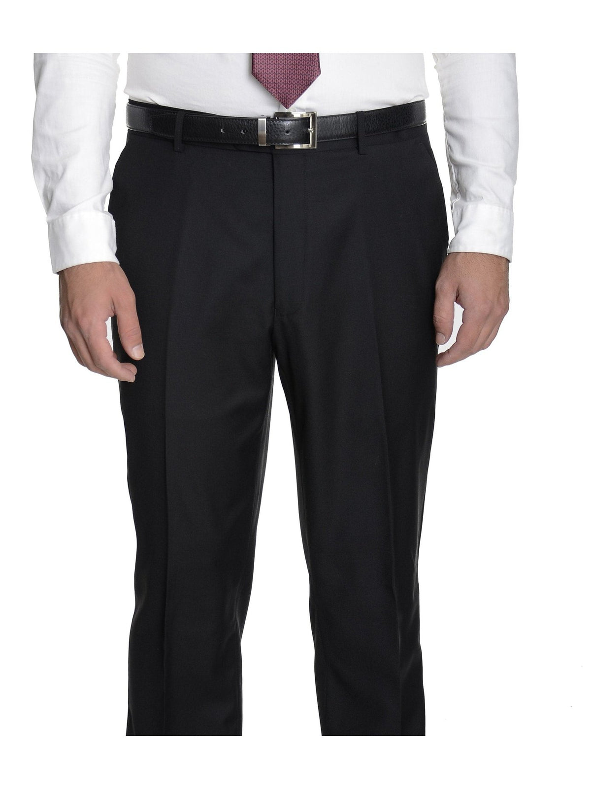 Raphael Mens Classic Fit Solid Black Flat Front Wool Dress Pants - The Suit Depot
