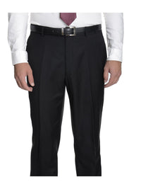 Thumbnail for Raphael Mens Classic Fit Solid Black Flat Front Wool Dress Pants - The Suit Depot