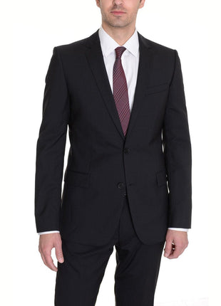 Hugo Boss Slim Fit Solid Black Two Button Wool Blend Suit - The Suit Depot
