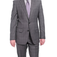Giorgio Cosani Classic Fit Gray Windowpane Two Button Stretch Wool Suit - The Suit Depot