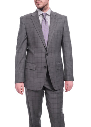 Giorgio Cosani Classic Fit Gray Windowpane Two Button Stretch Wool Suit - The Suit Depot