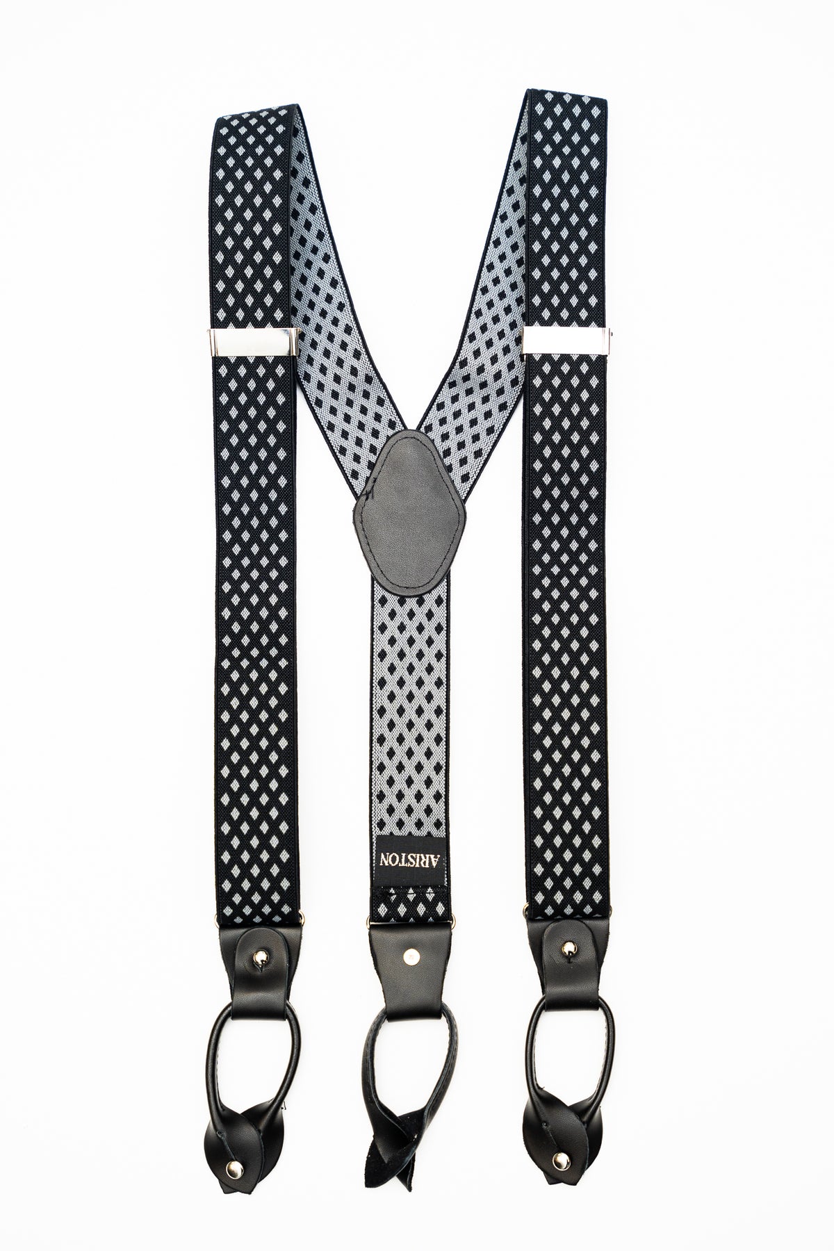 AR Gray Diamond Suspenders - The Suit Depot