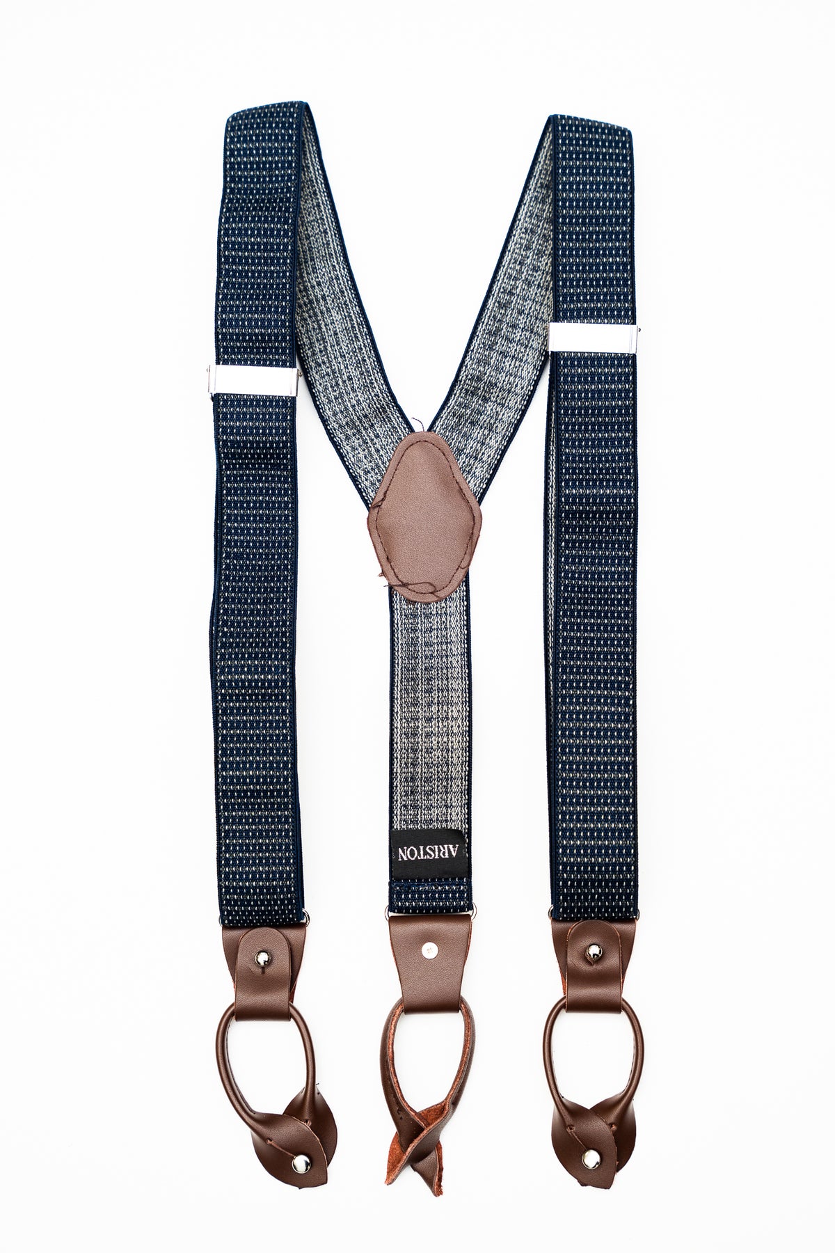 AR Navy Stripe BNL Suspenders - The Suit Depot