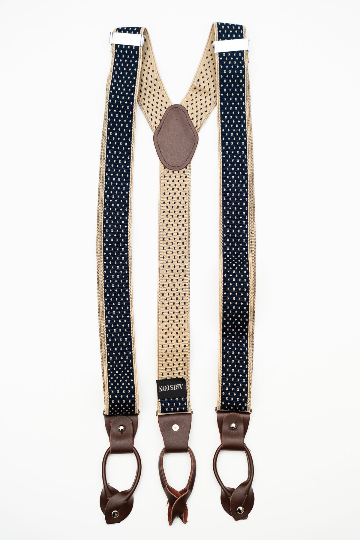 AR Navy Tan Suspenders - The Suit Depot