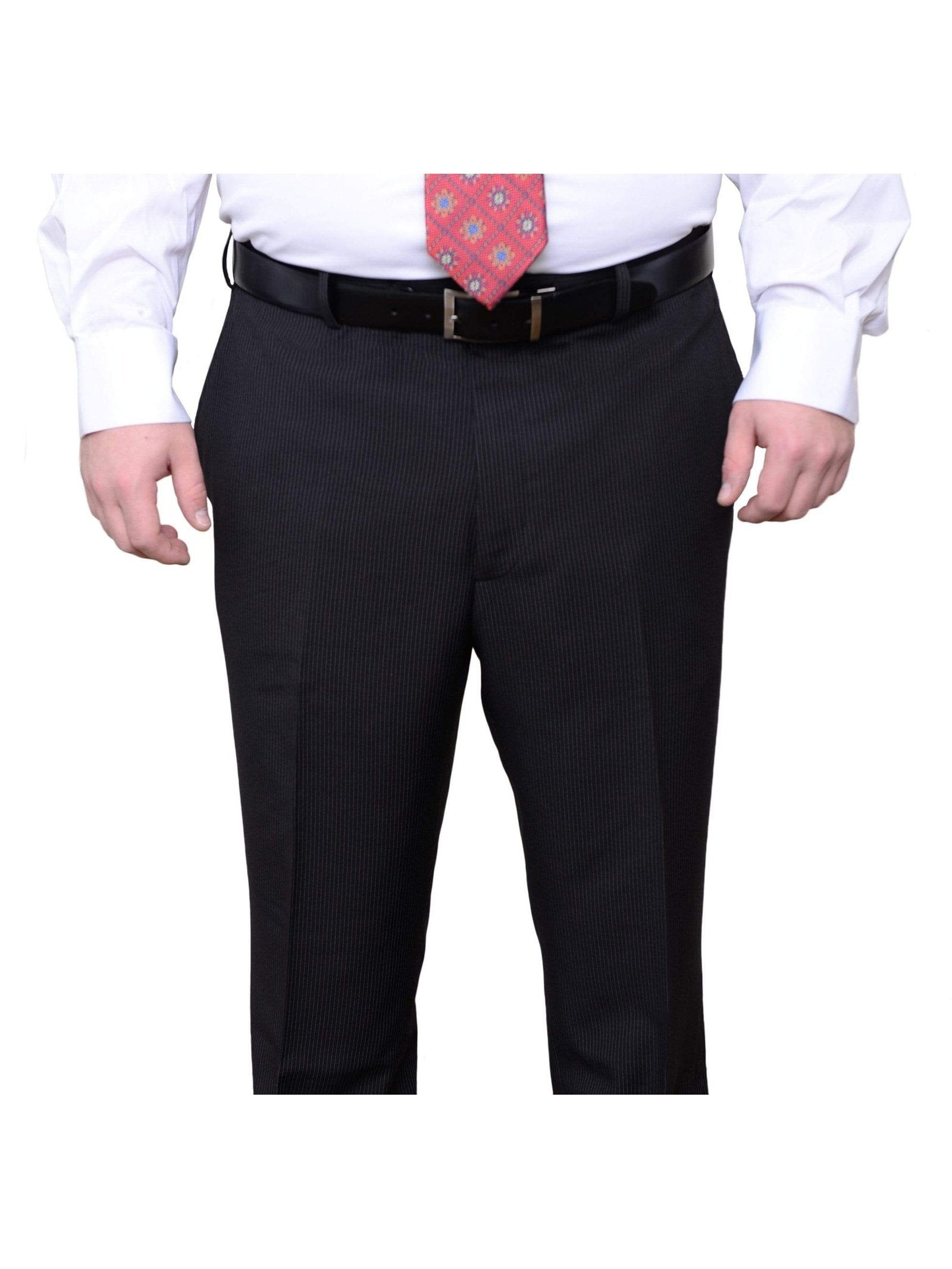 Adolfo Portly Fit Black Pinstriped Flat Front Washable Dress Pants, 40X30 Adolfo Portly Fit Black Pinstriped Flat Front Washable Dress Pants, 40X30