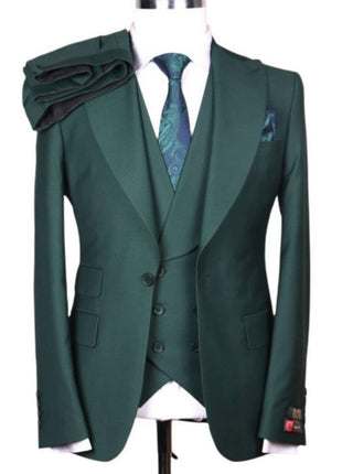 Alberto Nardoni SUITS Alberto Nardoni Mens Solid hunter Green 100% Wool 1 Button 3 Piece Regular Fit Suit