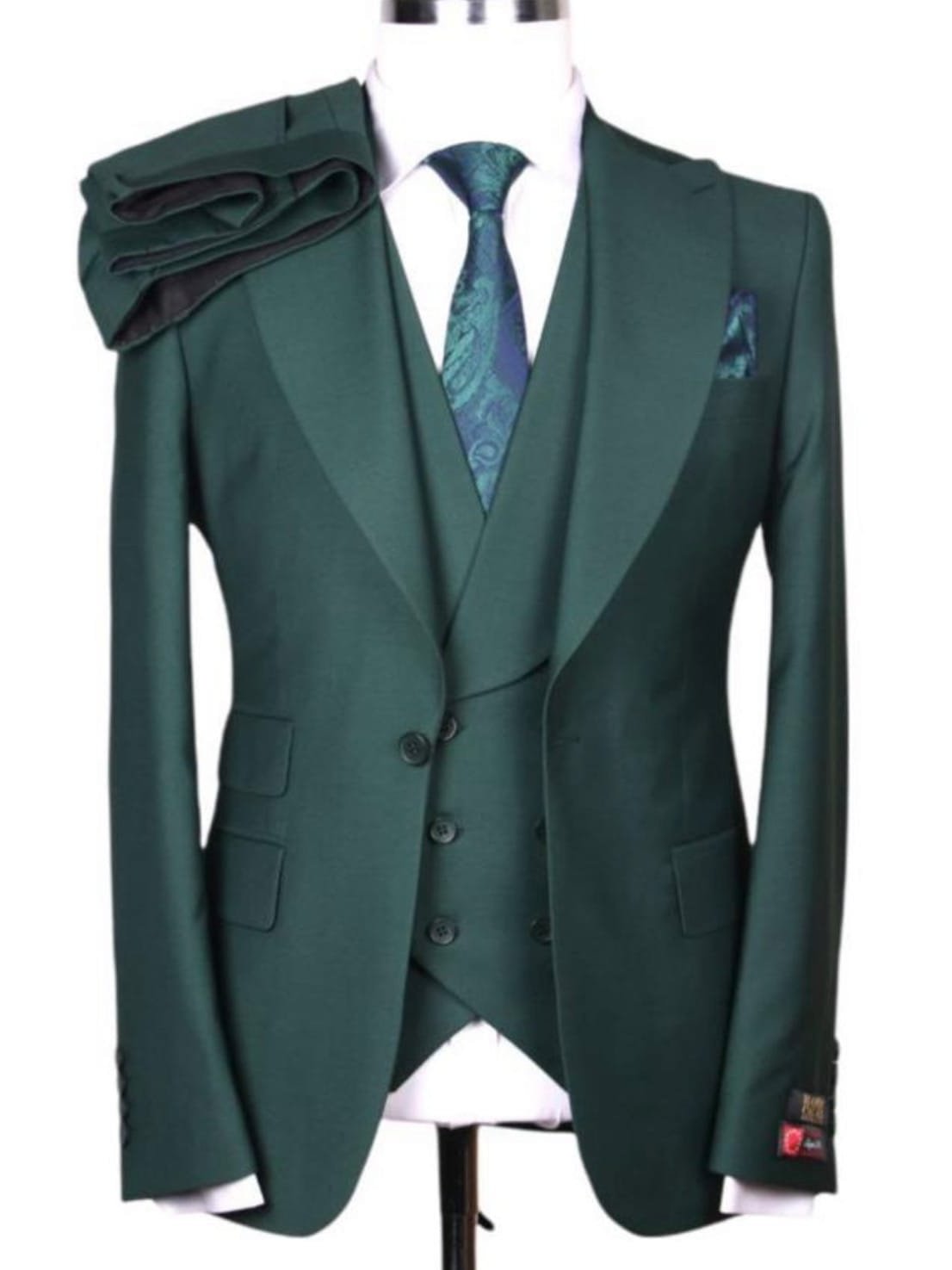 Alberto Nardoni SUITS Alberto Nardoni Mens Solid Hunter Green 100% Wool 1 Button 3 Piece Regular Fit Suit