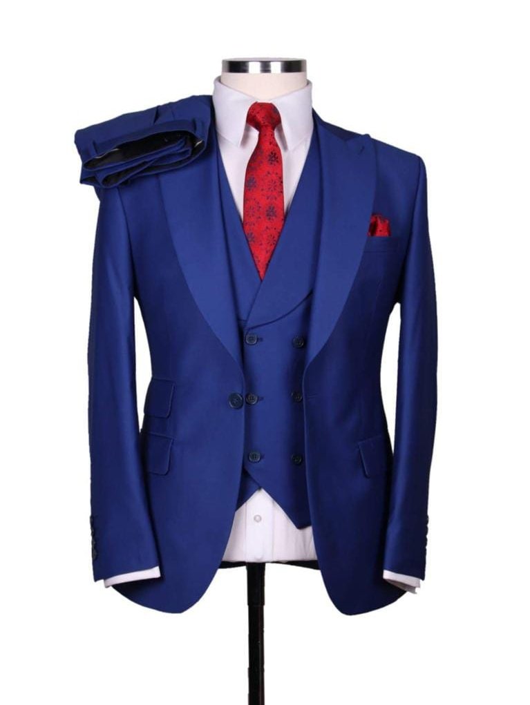 Alberto Nardoni SUITS Alberto Nardoni Mens Solid Sapphire Blue 100% Wool 1 Button 3 Piece Regular Fit Suit