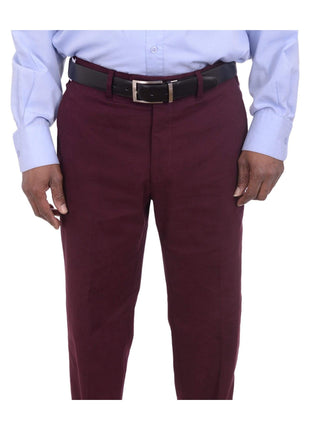 Aldo Valentini PANTS 32W Aldo Valentini Slim Fit Solid Burgundy Stretch Cotton Casual Pants Made In Italy