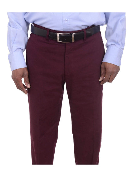 Aldo Valentini Slim Fit Solid Burgundy Stretch Cotton Casual Pants Made in Italy, 38