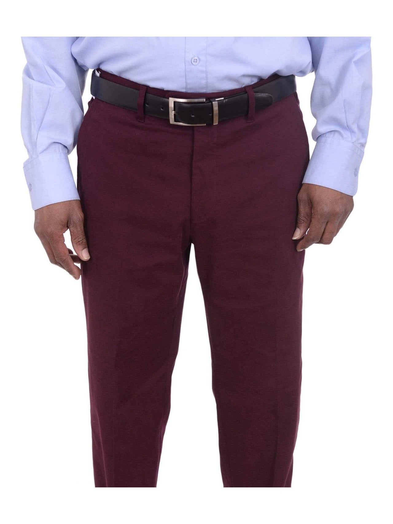 Aldo Valentini PANTS 32W Aldo Valentini Slim Fit Solid Burgundy Stretch Cotton Casual Pants Made In Italy