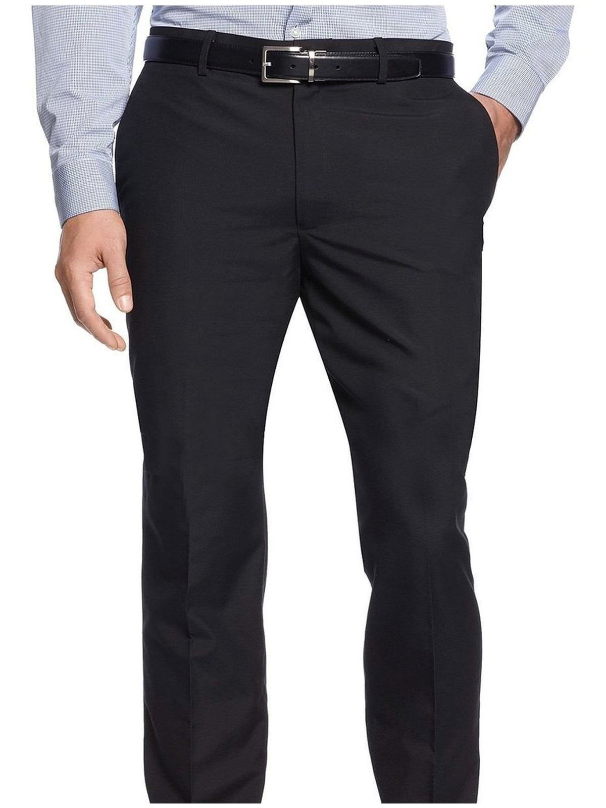 Alfani PANTS Mens Alfani Slim Fit Solid Navy Blue Flat Front Wool Dress Pants
