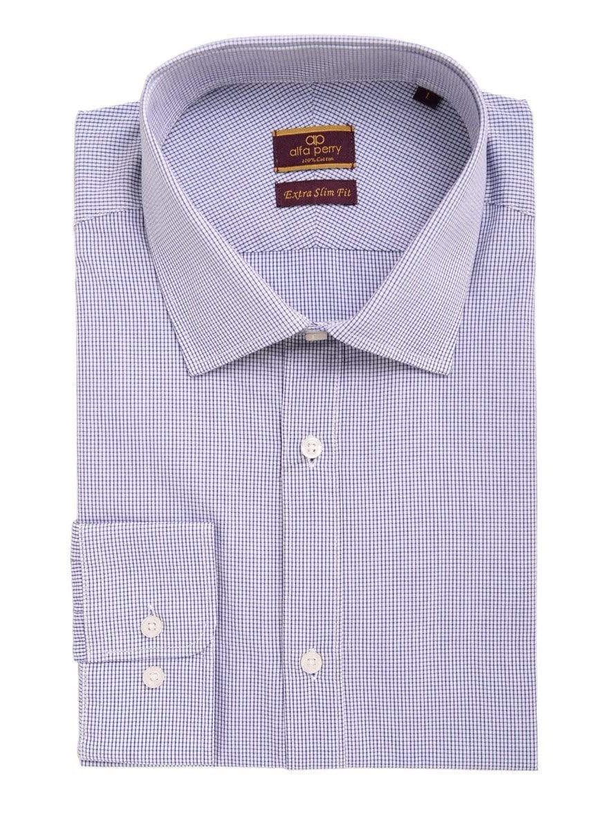 Alfa Perry Men's Extra-Slim Fit Blue Mini Check Spread Collar Cotton Dress Shirt, 15 1/2 / 34/35 Alfa Perry Men's Extra-Slim Fit Blue Mini Check Spread Collar Cotton Dress Shirt, 15 1/2 / 34/35
