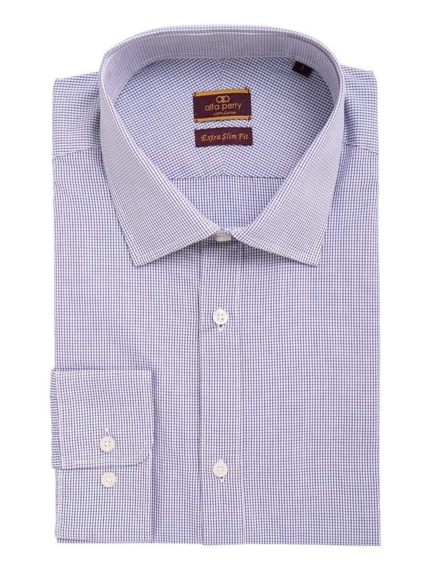Alpha Perry Sale Shirts 14 1/2 34/35 Alfa Perry Men&#39;s Extra-Slim Fit Blue Mini Check Spread Collar Cotton Dress Shirt
