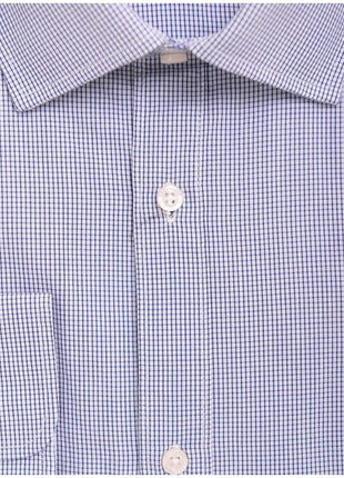 Alpha Perry Sale Shirts Alfa Perry Men's Extra-Slim Fit Blue Mini Check Spread Collar Cotton Dress Shirt