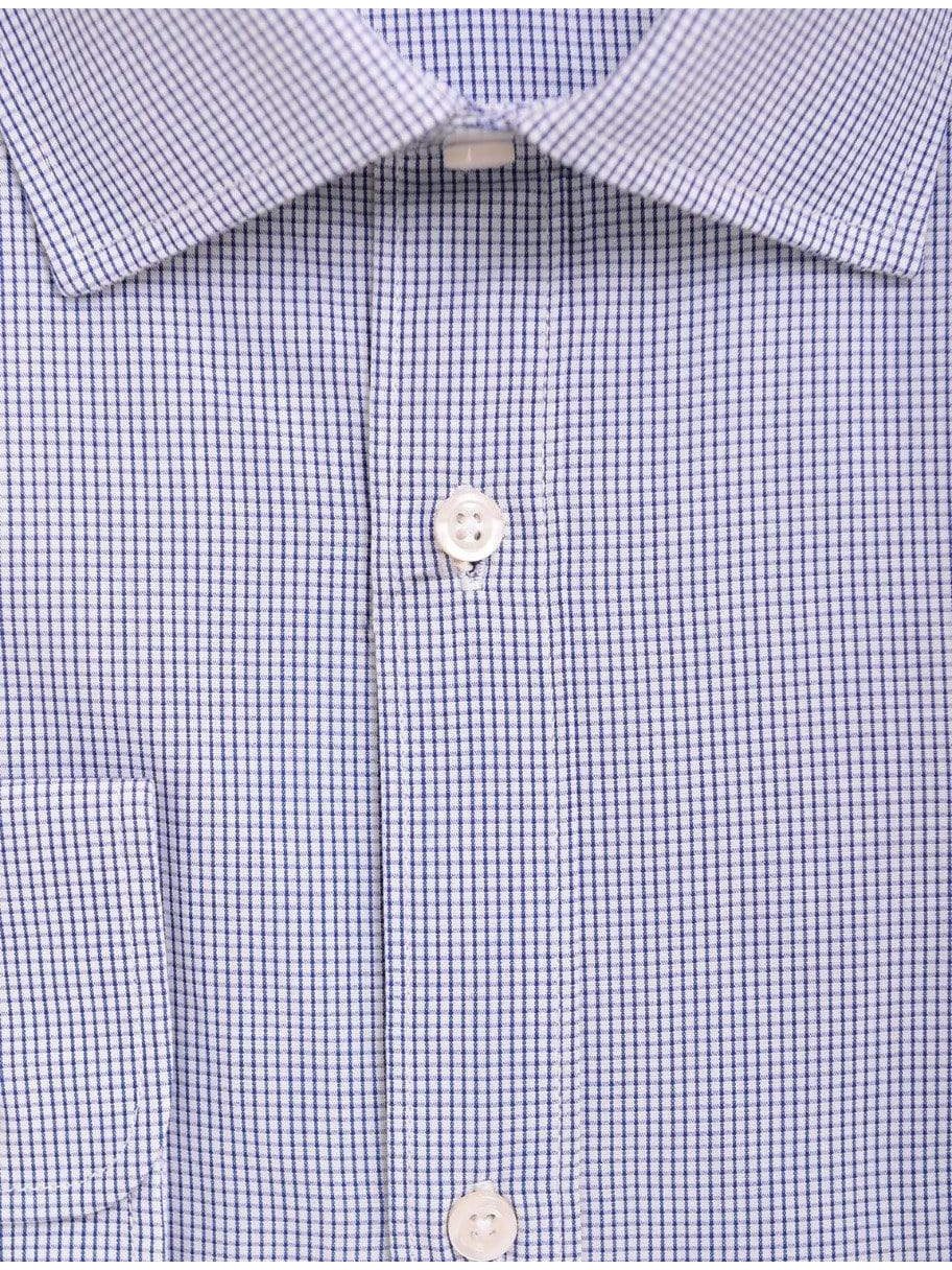 Alfa Perry Men's Extra-Slim Fit Blue Mini Check Spread Collar Cotton Dress Shirt, 15 1/2 / 34/35 Alfa Perry Men's Extra-Slim Fit Blue Mini Check Spread Collar Cotton Dress Shirt, 15 1/2 / 34/35