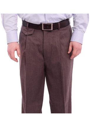 Apollo King PANTS Apollo King Classic Fit Brown Herringbone Pleated Wide Leg Wool Dress Pants