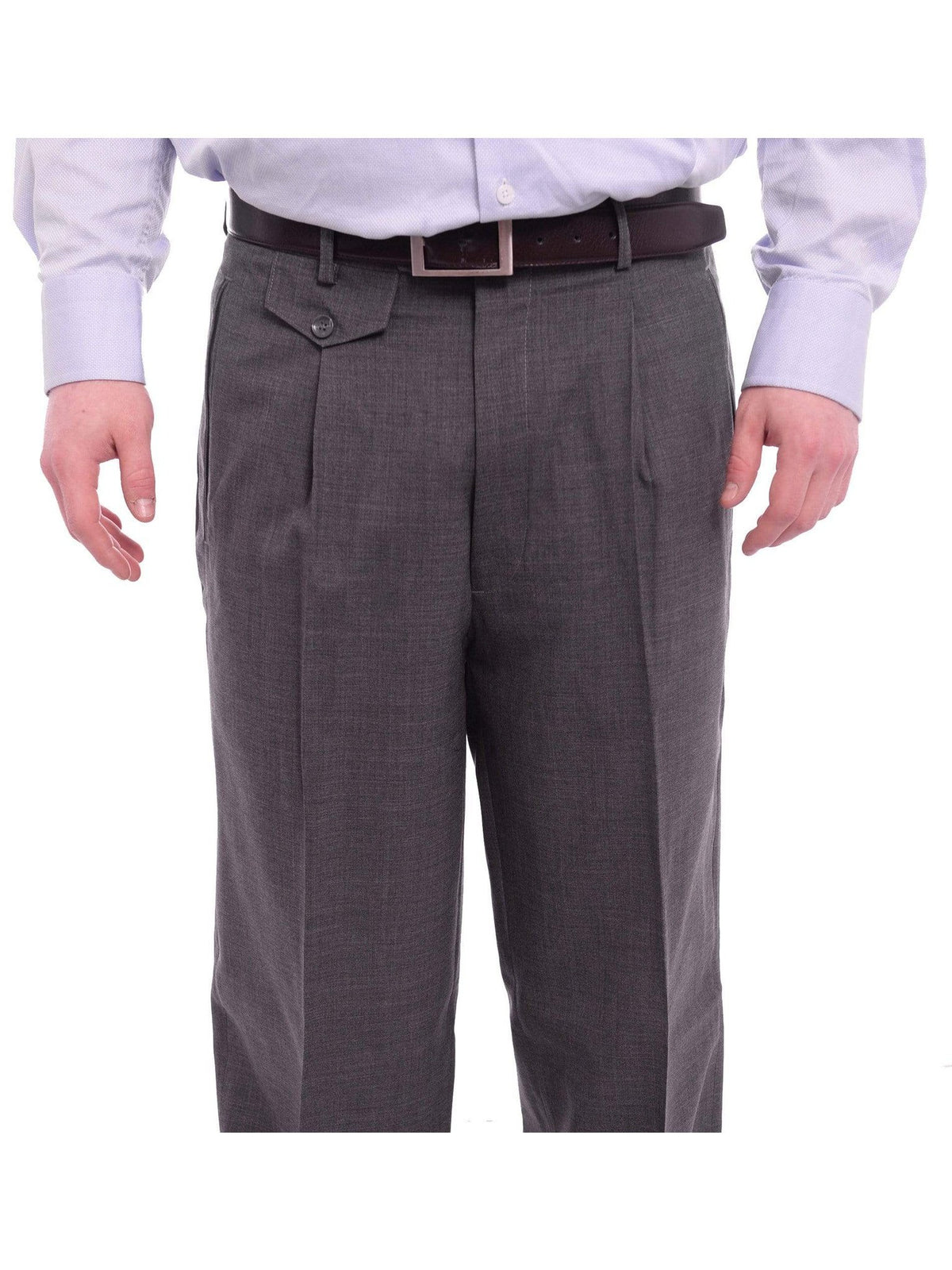 Apollo King PANTS Apollo King Classic Fit Gray Heather Pleated Wide Leg Wool Dress Pants