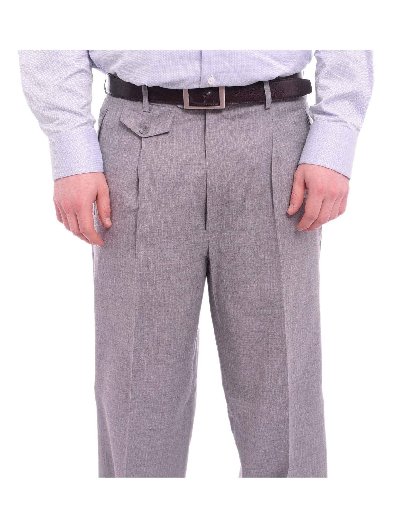 Apollo King PANTS Apollo King Classic Fit Gray Pinstripe Pleated Wide Leg Wool Dress Pants