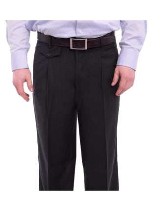 Apollo King PANTS Apollo King Classic Fit Solid Charcoal Single Pleated Wide Leg Wool Dress Pants