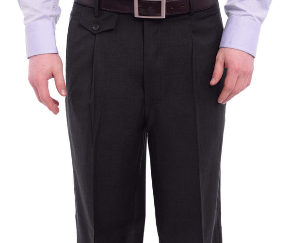 Apollo King Classic Fit Solid Charcoal Single Pleated Wide Leg Wool Dress Pants, 48 Apollo King Classic Fit Solid Charcoal Single Pleated Wide Leg Wool Dress Pants, 48