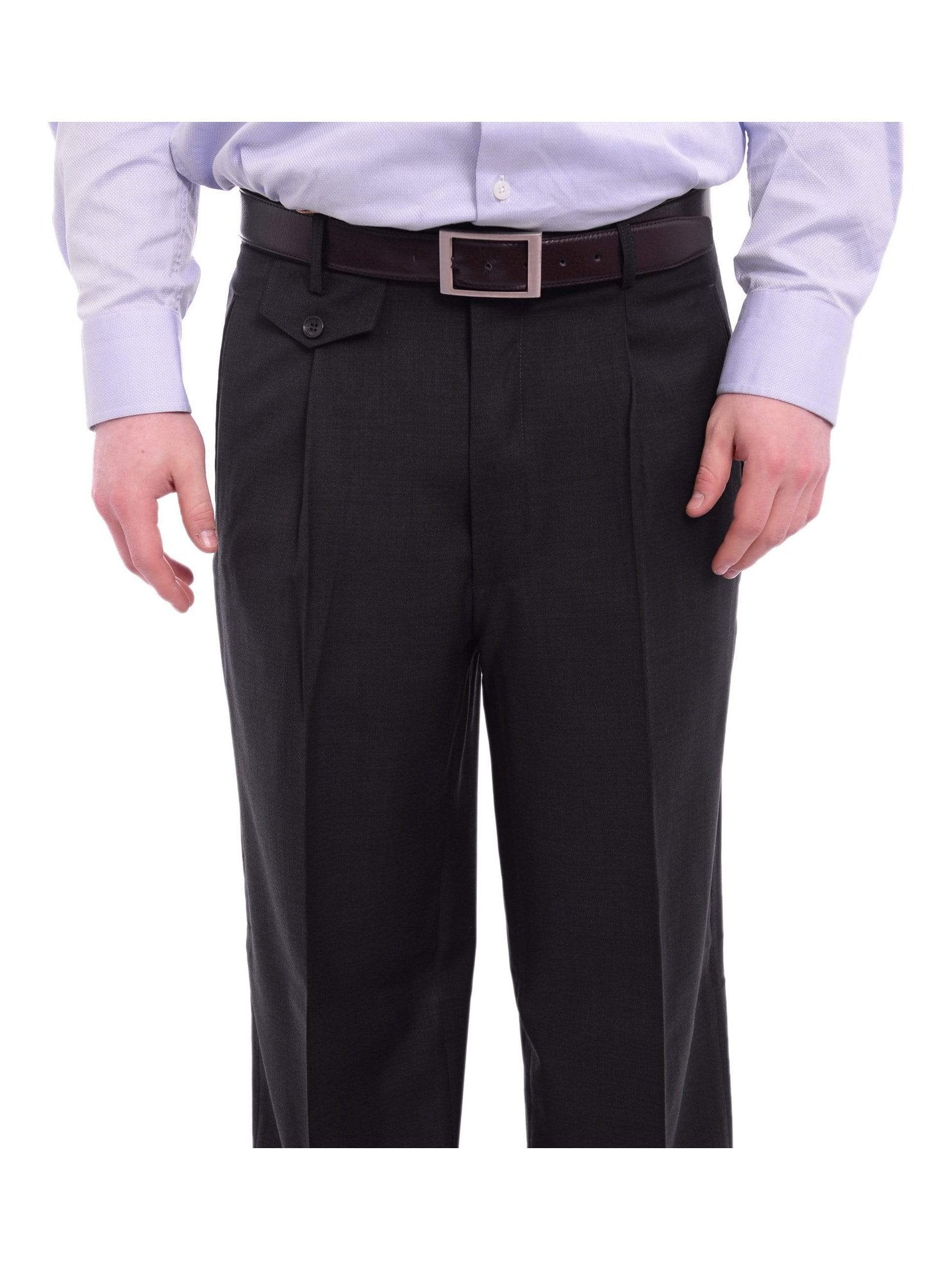 Apollo King Classic Fit Solid Charcoal Single Pleated Wide Leg Wool Dress Pants, 48 Apollo King Classic Fit Solid Charcoal Single Pleated Wide Leg Wool Dress Pants, 48