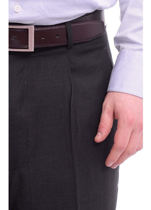 Apollo King PANTS Apollo King Classic Fit Solid Charcoal Single Pleated Wide Leg Wool Dress Pants
