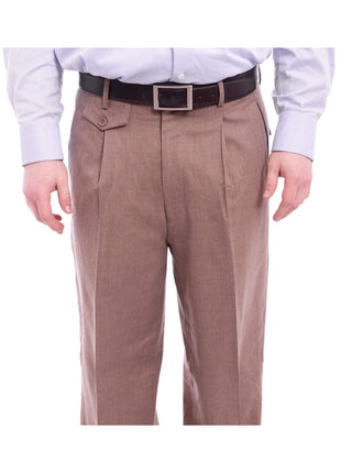 Apollo King PANTS Apollo King Classic Fit Solid Taupe Single Pleated Wide Leg Wool Dress Pants