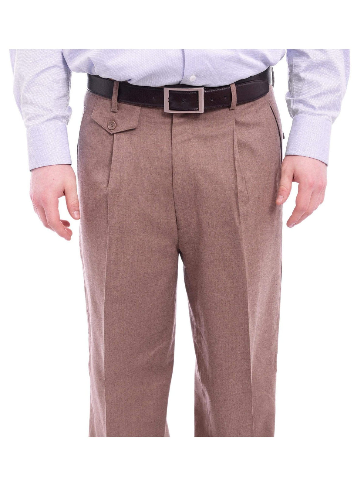Apollo King PANTS Apollo King Classic Fit Solid Taupe Single Pleated Wide Leg Wool Dress Pants