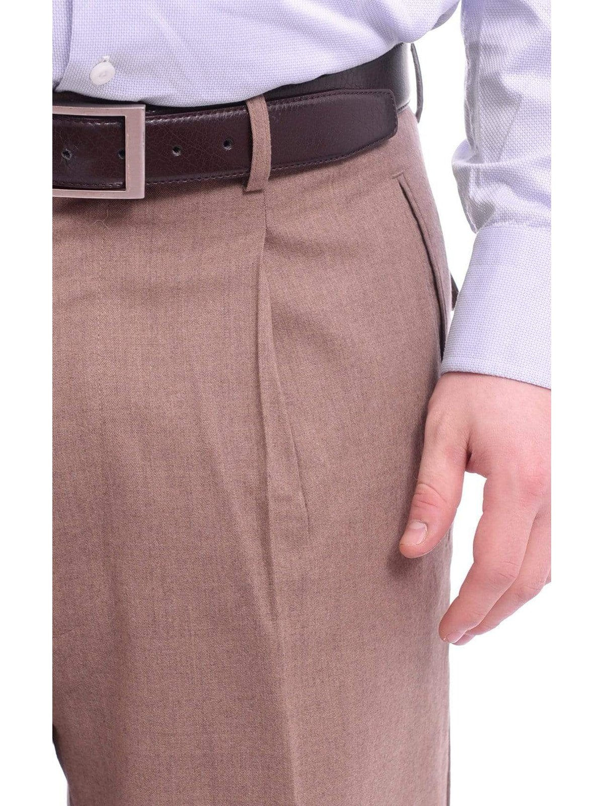 Apollo King PANTS Apollo King Classic Fit Solid Taupe Single Pleated Wide Leg Wool Dress Pants