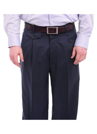 Apollo King PANTS Apollo King Classic Fit Wide Leg Solid Blue-green Pleated Wool Dress Pants