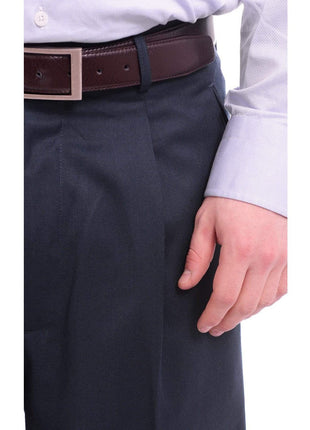 Apollo King PANTS Apollo King Classic Fit Wide Leg Solid Blue-green Pleated Wool Dress Pants