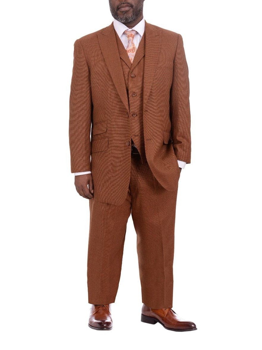 Apollo King THREE PIECE SUITS Apollo King Classic Fit Rust Brown Check Three Piece Wool Suit With Peak Lapels