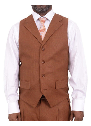 Apollo King THREE PIECE SUITS Apollo King Classic Fit Rust Brown Check Three Piece Wool Suit With Peak Lapels