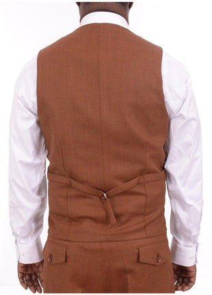 Apollo King THREE PIECE SUITS Apollo King Classic Fit Rust Brown Check Three Piece Wool Suit With Peak Lapels